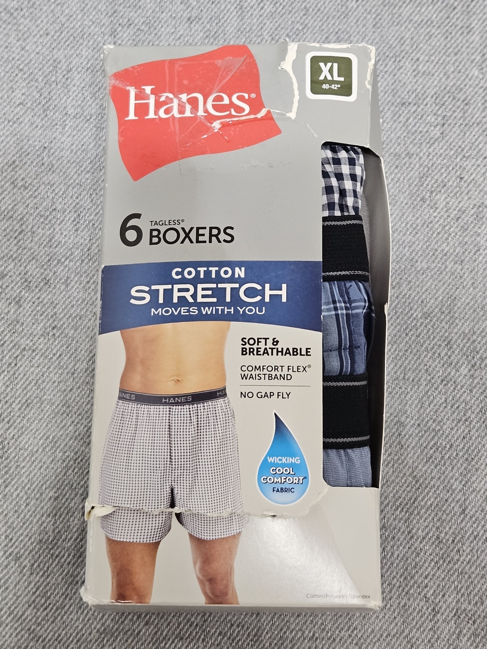 Hanes Men's Cotton Stretch Boxers - Blue, Black, Gray (6-Pack)
